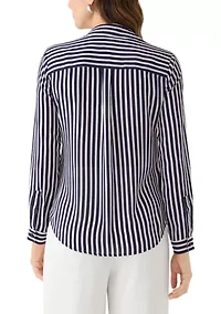 Women's Long Sleeve Clean Front Slim Fit Utility Blouse