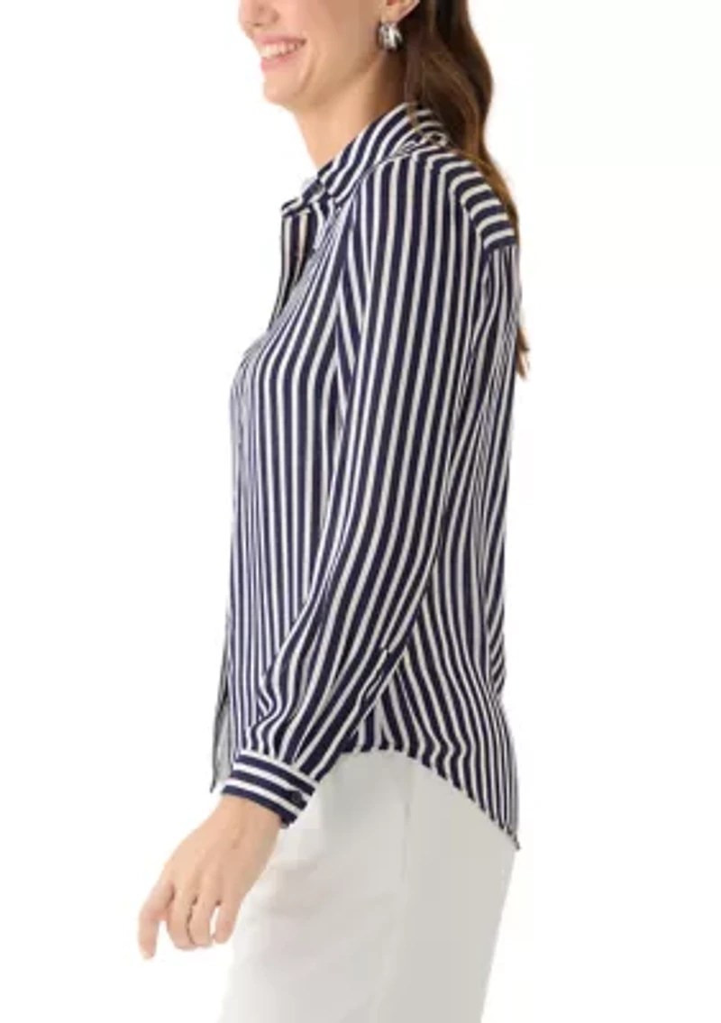 Women's Long Sleeve Clean Front Slim Fit Utility Blouse