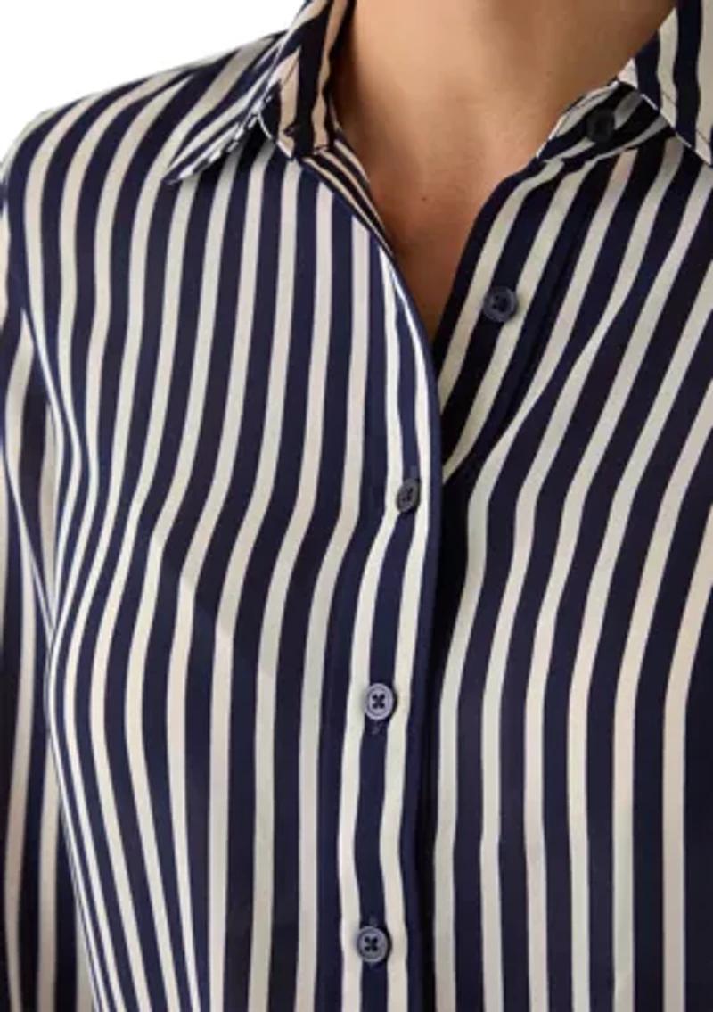 Women's Long Sleeve Clean Front Slim Fit Utility Blouse