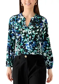 Petite Split Neck Printed Blouse