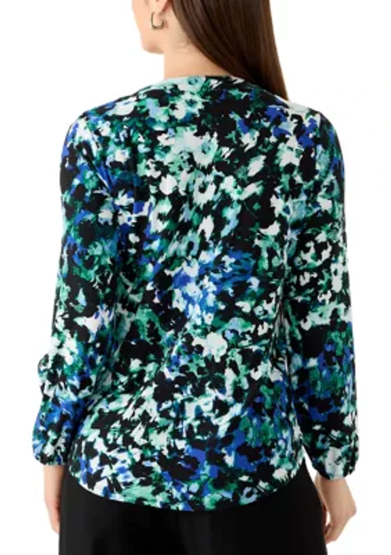 Petite Split Neck Printed Blouse