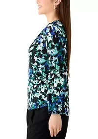 Petite Split Neck Printed Blouse