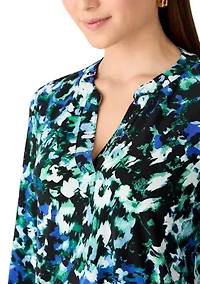 Petite Split Neck Printed Blouse