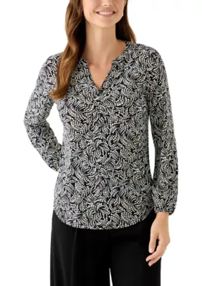 Women's Split Neck Print Blouse