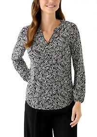 Women's Split Neck Print Blouse