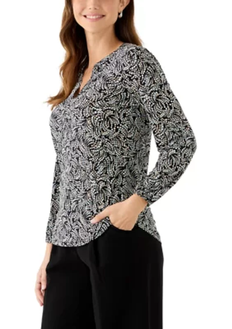 Women's Split Neck Print Blouse