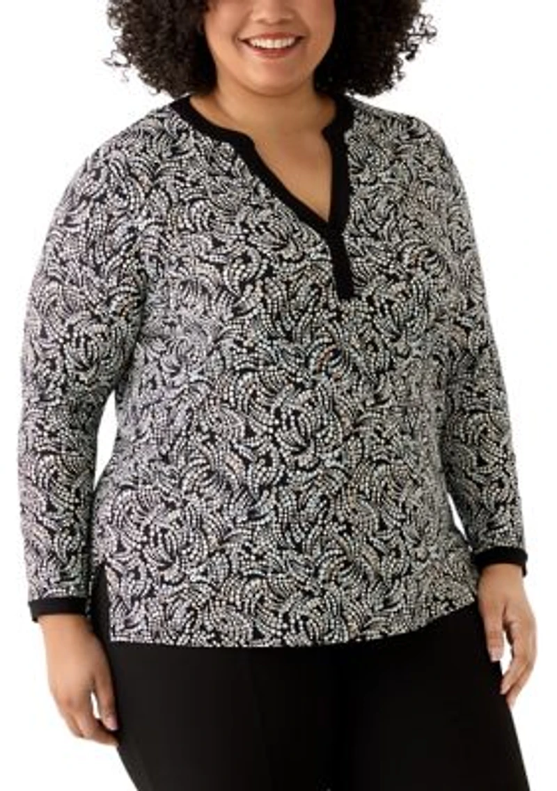 Plus V-Neck Knit Printed Tunic