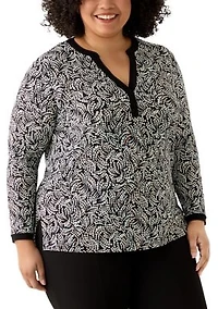 Plus V-Neck Knit Printed Tunic