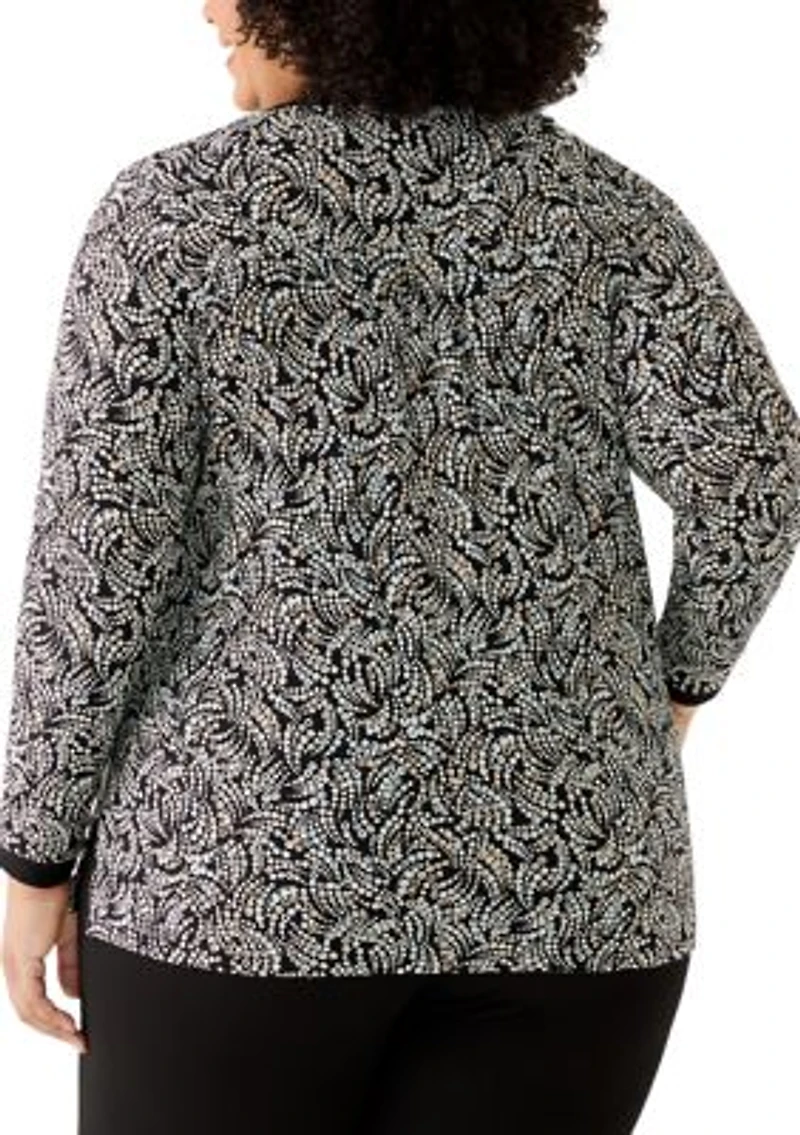 Plus V-Neck Knit Printed Tunic