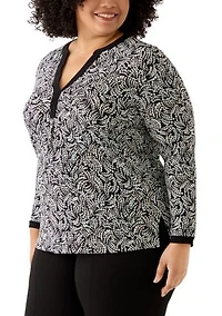 Plus V-Neck Knit Printed Tunic