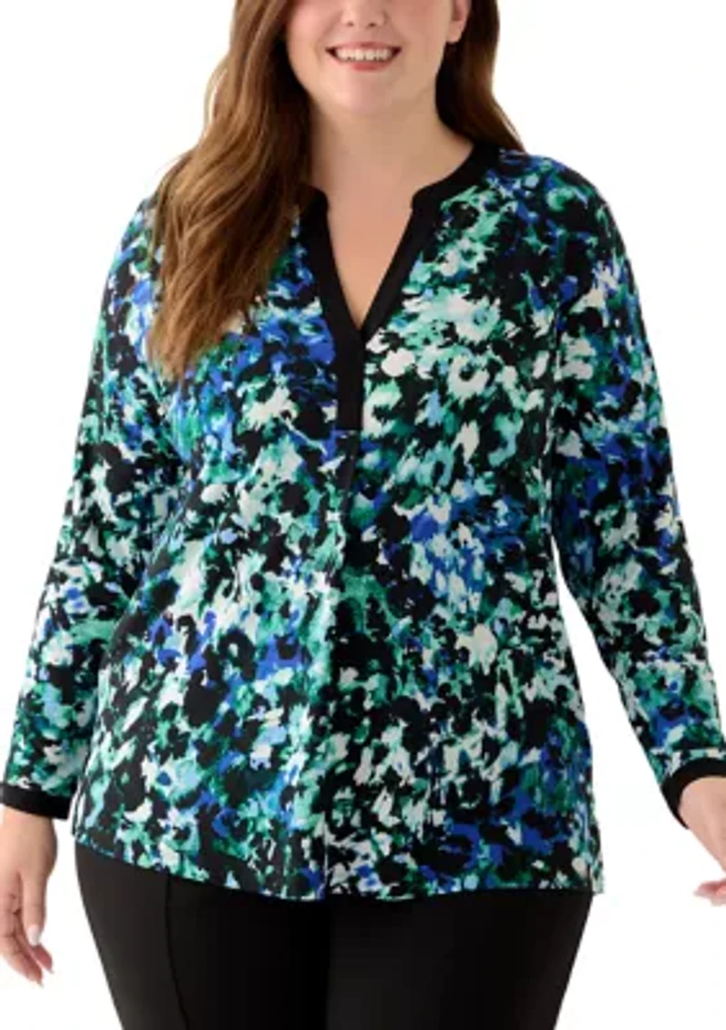 Plus V-Neck Knit Printed Tunic