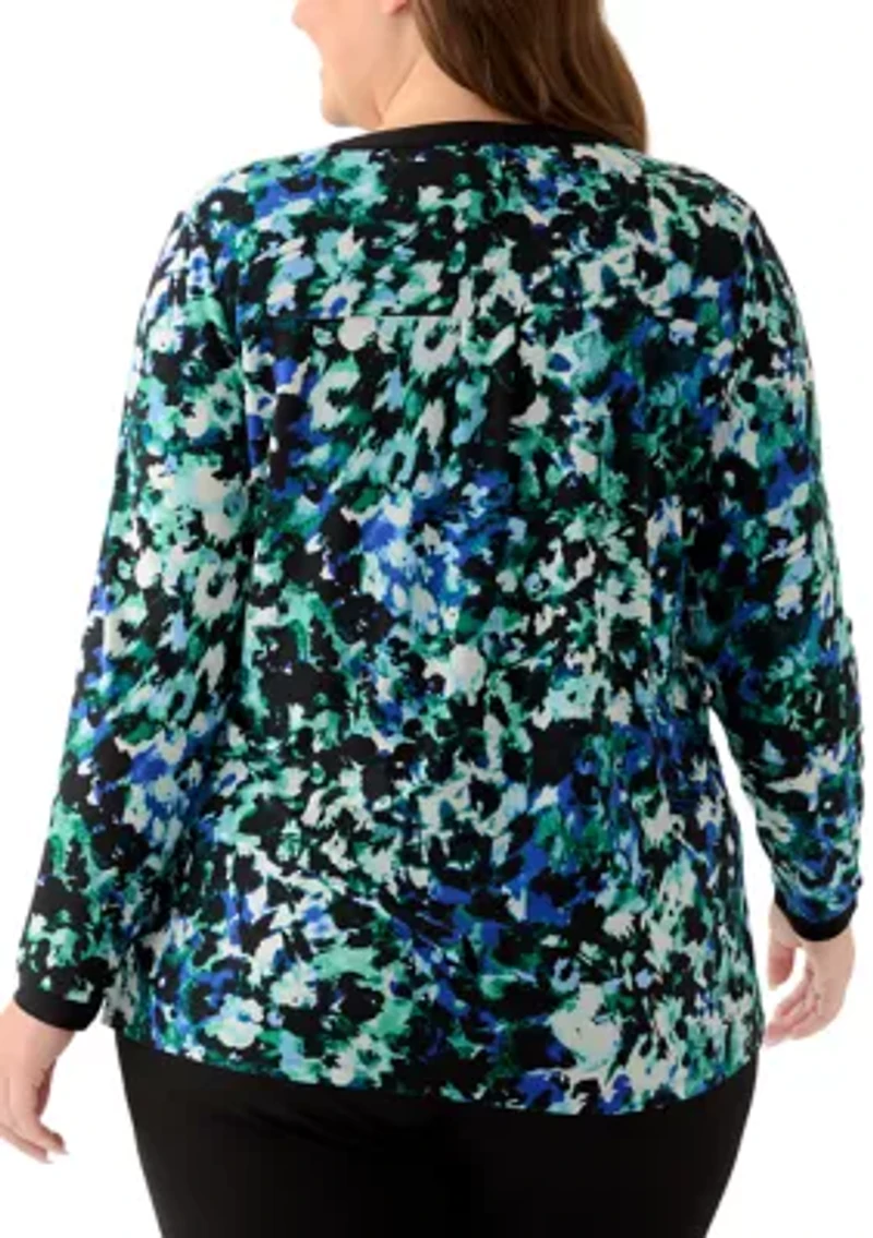 Plus V-Neck Knit Printed Tunic