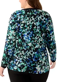 Plus V-Neck Knit Printed Tunic