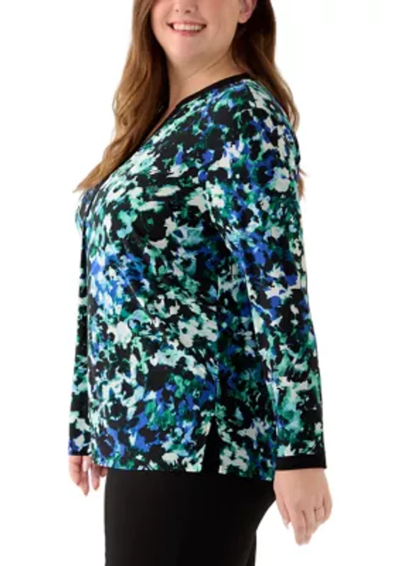 Plus V-Neck Knit Printed Tunic