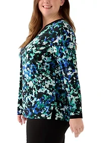 Plus V-Neck Knit Printed Tunic