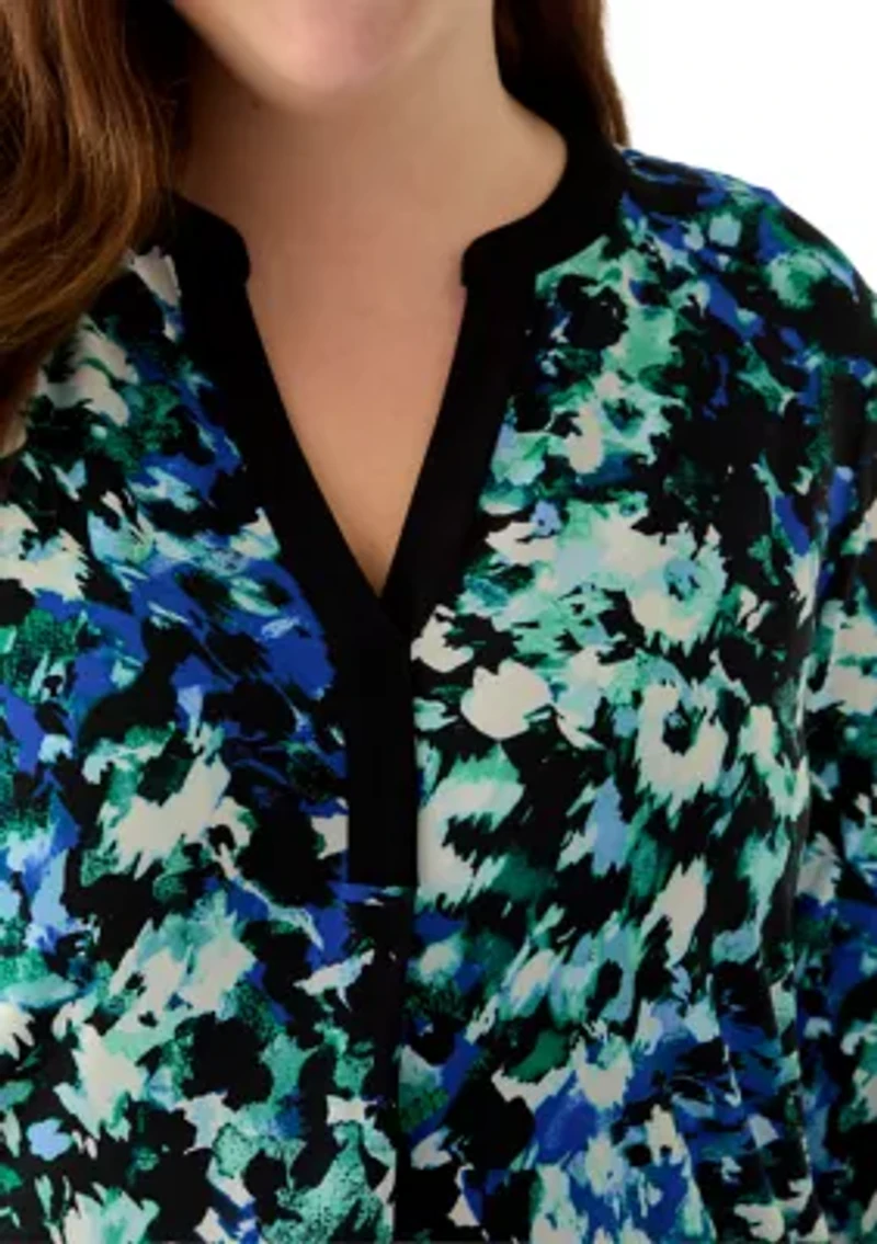 Plus V-Neck Knit Printed Tunic