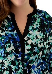 Plus V-Neck Knit Printed Tunic