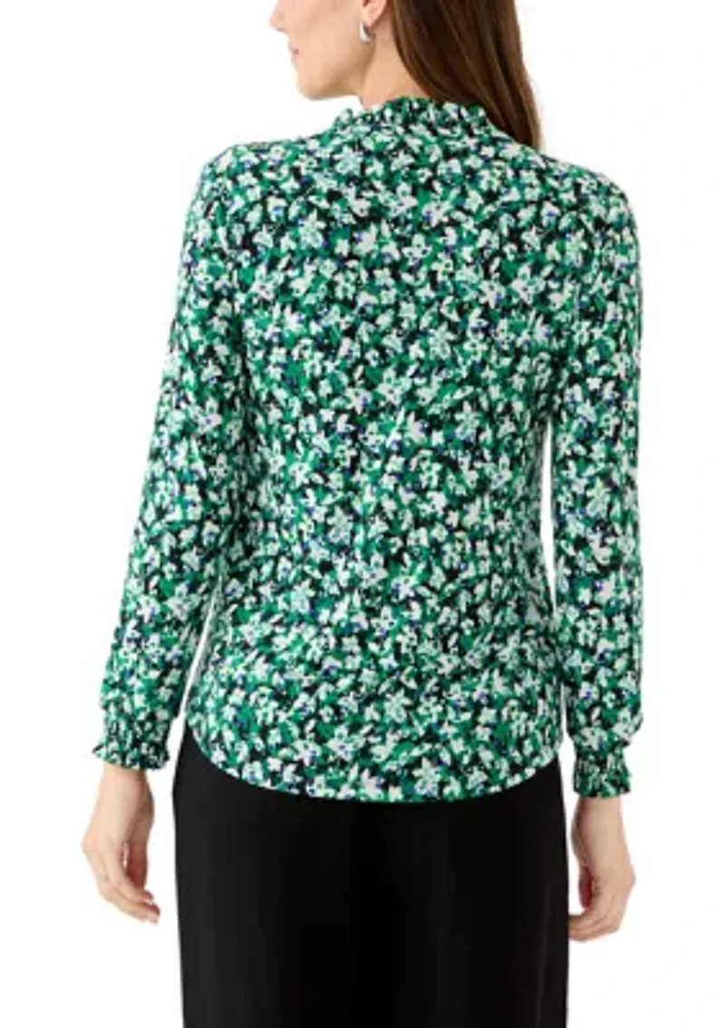 Women's Long Sleeve Ruffle Neck Blouse