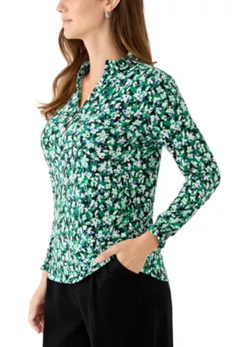 Women's Long Sleeve Ruffle Neck Blouse