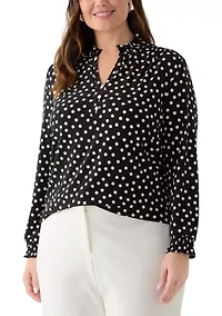 Plus Long Sleeve Ruffle V-Neck with Smocked Cuff - Printed