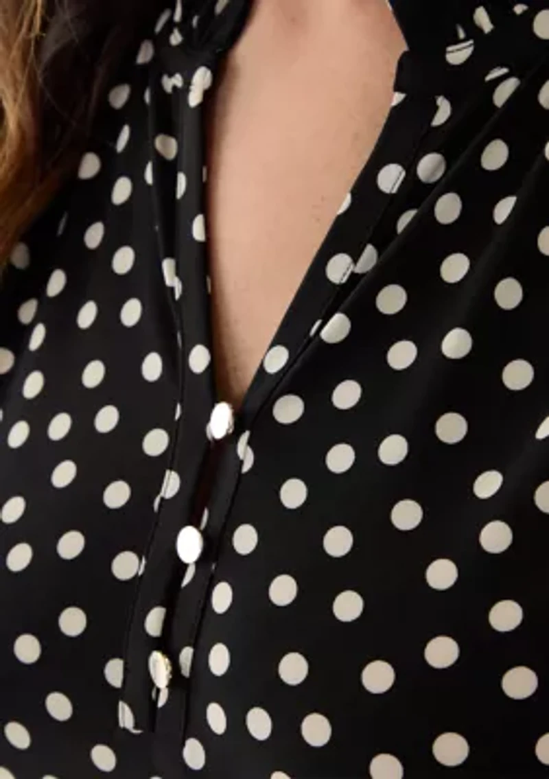 Plus Long Sleeve Ruffle V-Neck with Smocked Cuff - Printed