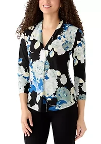 Petite 3/4 Sleeve Pleated Shoulder Blouse