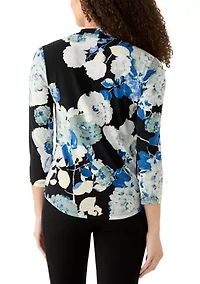 Petite 3/4 Sleeve Pleated Shoulder Blouse