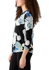 Petite 3/4 Sleeve Pleated Shoulder Blouse