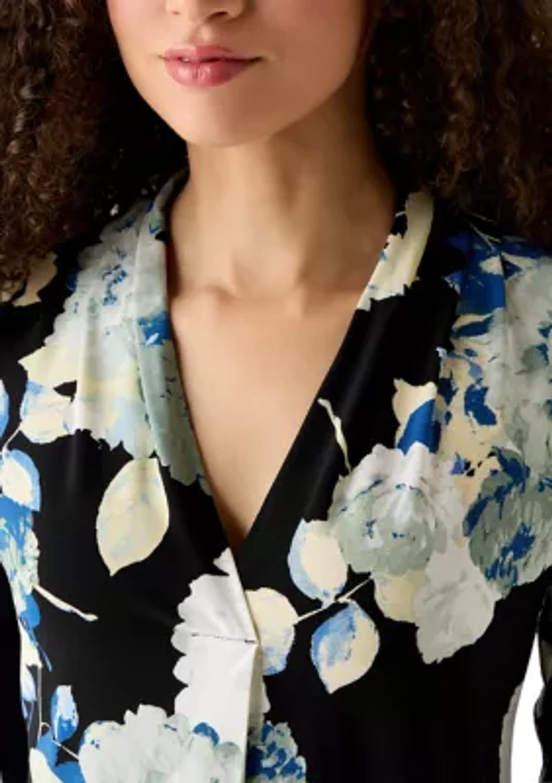 Petite 3/4 Sleeve Pleated Shoulder Blouse