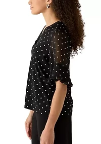 Petite Flutter Sleeve Split Neck Blouse