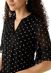 Petite Flutter Sleeve Split Neck Blouse