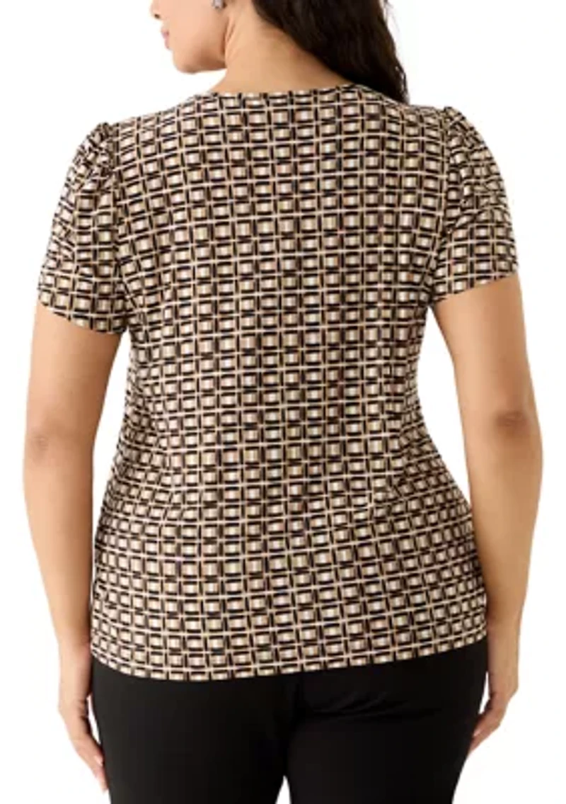 Plus Tulip Sleeve Print Blouse