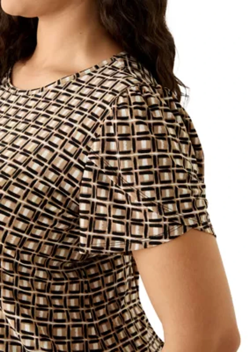 Plus Tulip Sleeve Print Blouse