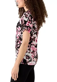 Petite Pleated Sleeve Print Top