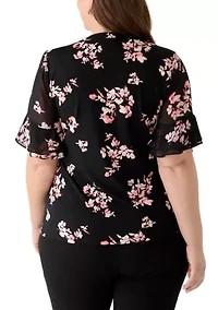 Plus Split Neck Ruffle Sleeve Top