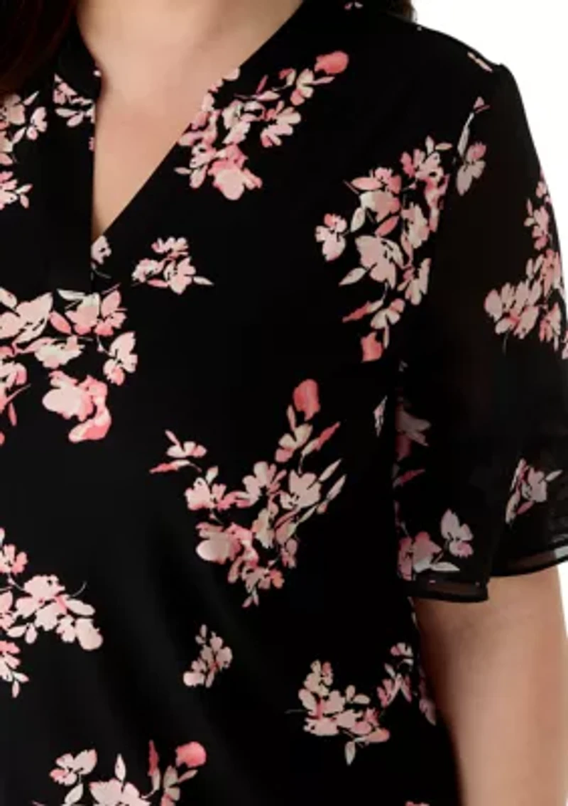 Plus Split Neck Ruffle Sleeve Top