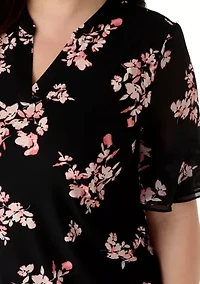 Plus Split Neck Ruffle Sleeve Top