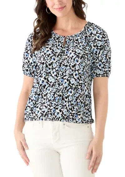 Petite Elbow Sleeve Keyhole Peasant Top