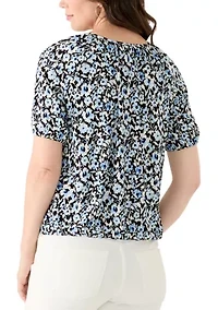 Petite Elbow Sleeve Keyhole Peasant Top