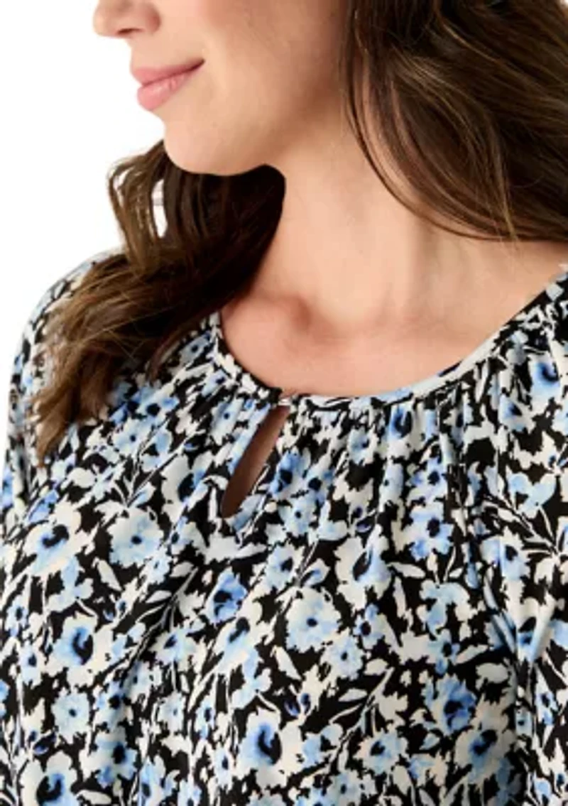 Petite Elbow Sleeve Keyhole Peasant Top