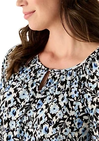 Petite Elbow Sleeve Keyhole Peasant Top