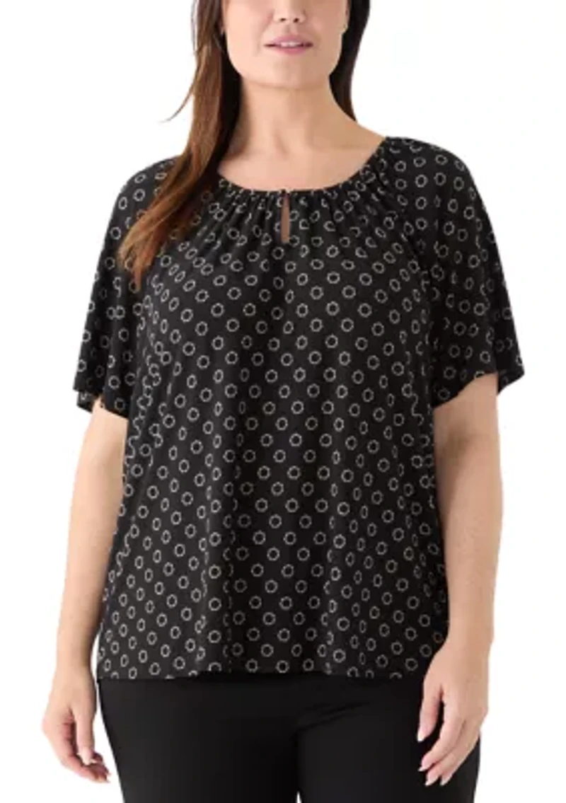 Plus Short Sleeve Keyhole Peasant Top