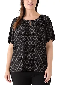 Plus Short Sleeve Keyhole Peasant Top