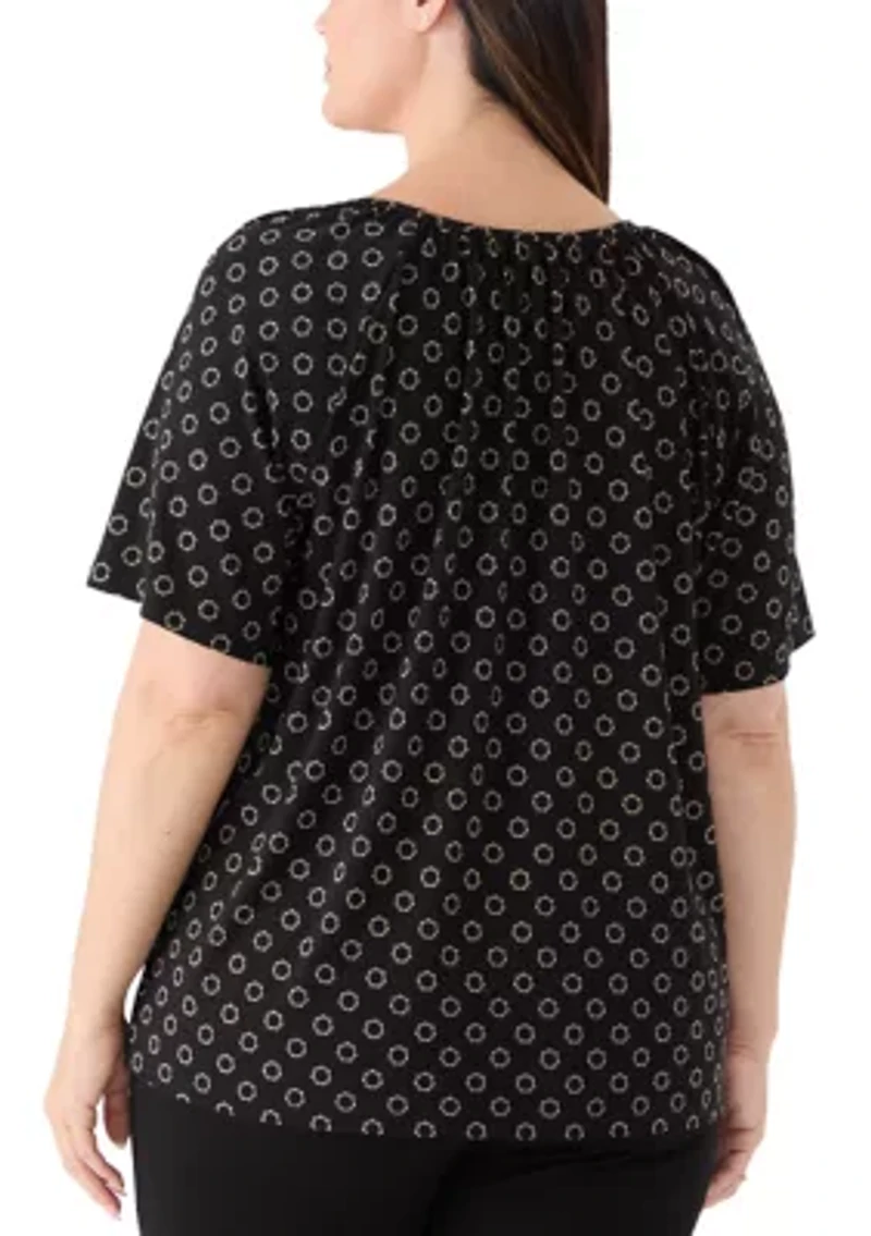 Plus Short Sleeve Keyhole Peasant Top