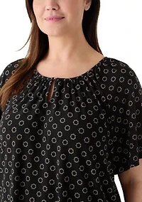 Plus Short Sleeve Keyhole Peasant Top