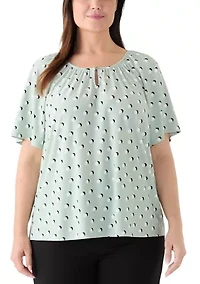 Plus Short Sleeve Keyhole Peasant Top