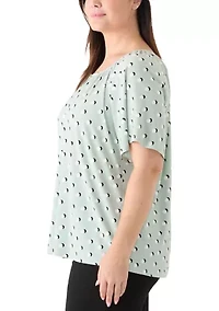 Plus Short Sleeve Keyhole Peasant Top