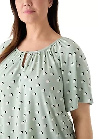 Plus Short Sleeve Keyhole Peasant Top
