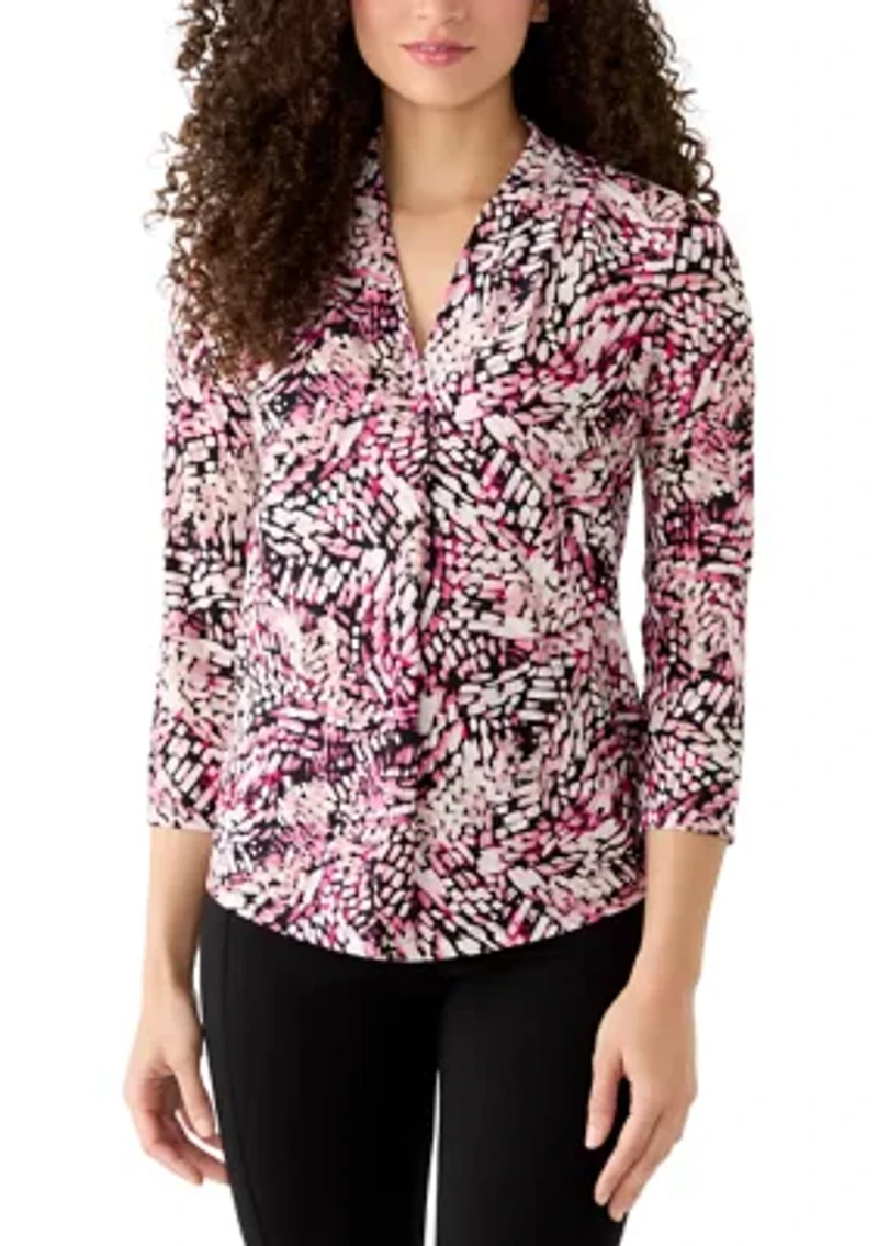 Petite 3/4 Sleeve Pleated Shoulder Blouse