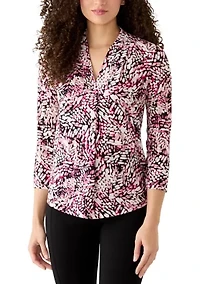 Petite 3/4 Sleeve Pleated Shoulder Blouse